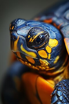 Macro photography of turtles shell focusing on the fine textures and natural earthy tones in a soft tropical setting