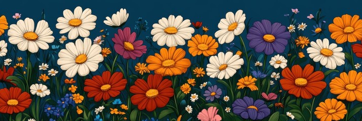 Seamless Spring flower colorful pattern