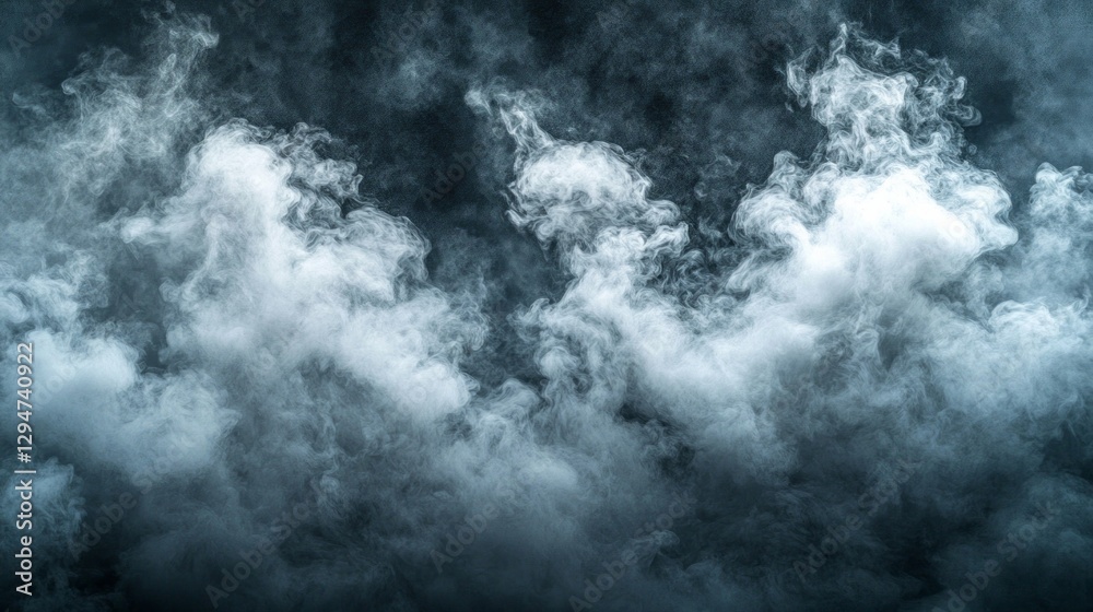 Poster Mysterious clouds swirl and twist in a darkened expanse, blending shades of gray and white. Wisps of fog float effortlessly, evoking an otherworldly feeling of intrigue and wonder