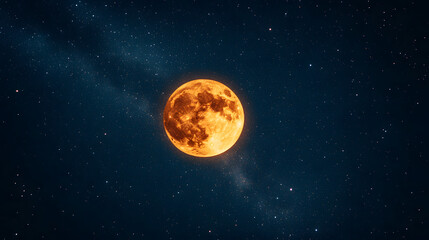 Obraz premium The Milky Way in warm golden tones blending with the orange glow of a rising moon.