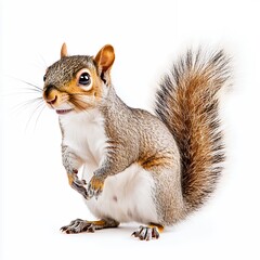 Playful Eastern Gray Squirrel Portrait on White Background A Close-up Studio Shot of an Adorable, Curious, and Alert Gray Squirrel