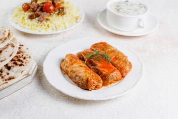 Homemade Cabbage rolls with meat, rice and vegetables.