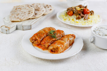 Homemade Cabbage rolls with meat, rice and vegetables.