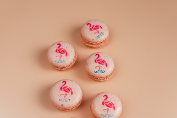 Colorful french dessert macarons with fresh fruits and nuts.