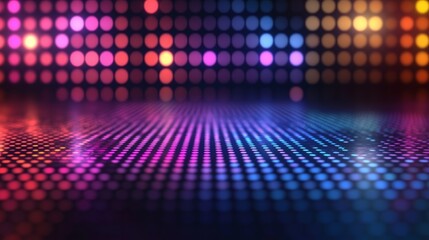 A 3D abstract background with a retro neon rainbow and laser lines, featuring a Pride LGBT Synthwave grid in a videogame style. A VJ futuristic sci-fi 80s, 90s, and y2k wireframe net