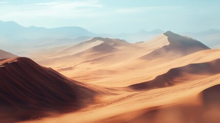 Naklejka premium Vast Orange Sand Dunes Under a Hazy Sky