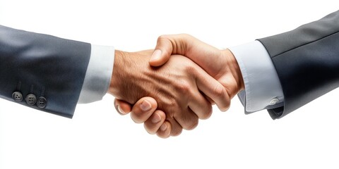 Business professionals engage in a firm handshake to signify agreement in a corporate meeting setting