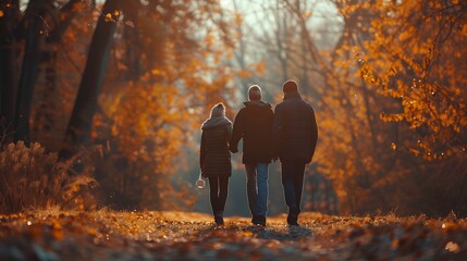 People strolling through wooded path, surrounded by nature and greenery