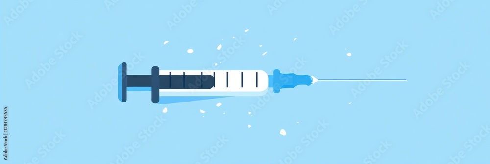 Poster syringe on a light blue background with a clean and minimal design for medical or healthcare applica
