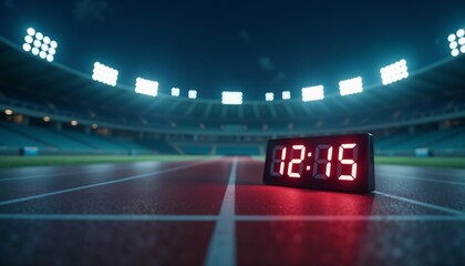 Stadium Timer Lonely at Night on Running Track