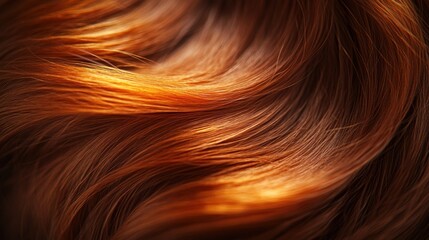 Closeup of vibrant reddish-brown hair, healthy strands, studio shot