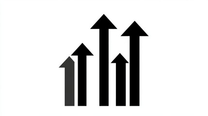 A sequence of bar charts rises in height from left to right, with a thick arrow pointing upwards to signify an increasing trend, while small plus signs above the bars highlight the growth
