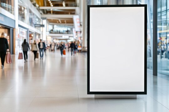 Mockup. Blank white digital display screen, advertising billboard, information board mock up in bright modern shopping mall