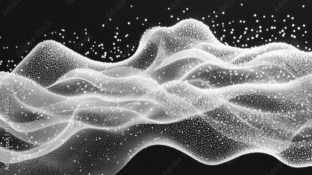 Poster soft, flowing waves shimmer with tiny particles, creating a dreamlike atmosphere