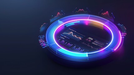 Futuristic Digital Dashboard with Glowing Circular Progress Bar for Analytics Visualization