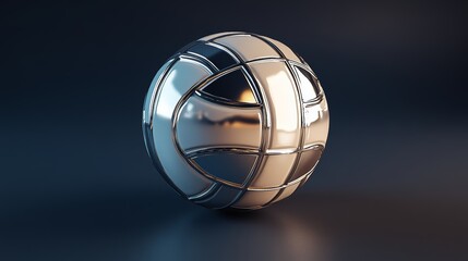 On a dark background, a modern, metallic logo with curved lines forms a circular design, emphasizing symmetry and a smooth aesthetic