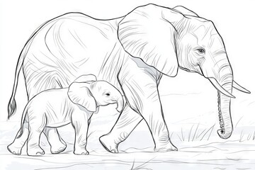 Fototapeta premium Lovely stock pencil artwork depicting a safari elephant family