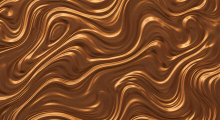 Fototapeta premium Smooth golden brown waves. Abstract liquid texture background. Metallic copper swirls. Luxurious flowing pattern. Elegant design element for cosmetics, beauty products, or jewelry