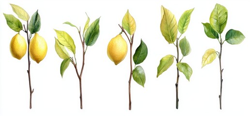 A stunning illustration featuring hand-drawn watercolor yellow lemons and flowers