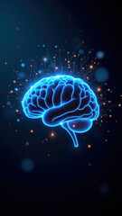 Digital human brain with glowing neural connections symbolizing artificial general intelligence or AI advancements.