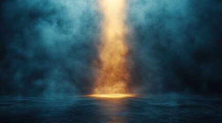 Smoky, lit stage, dramatic lighting