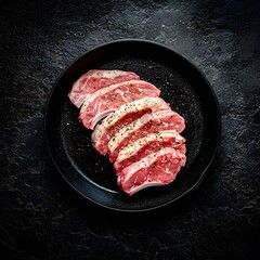 Raw Lamb Chops Sliced Seasoned in Cast Iron Pan