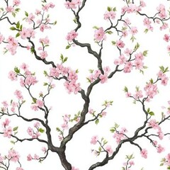 A stunning seamless geometric pattern featuring hand-painted watercolor red cherries. Stock illustration for wallpaper design