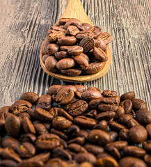 Freshly roasted coffee beans close-up