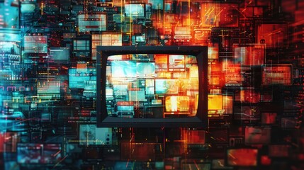 Obraz premium Fusion of Analog and Digital Eras: TV Static and Digital Glitch Composition for Tech Design