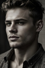 Obraz premium Intense Male Model Portrait - Dramatic Lighting Editorial Photography Book Cover