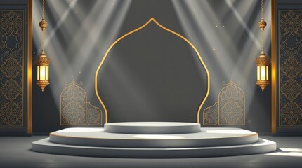 Elegant Islamic Ramadan Display Platform with Lanterns