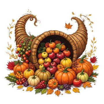 harvest cornucopia overflowing with autumn produce clip art preview