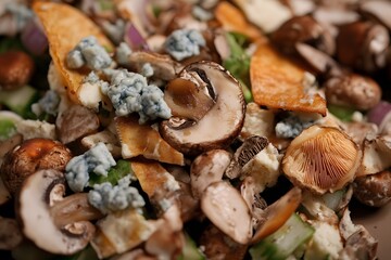 Delicious Mushroom and Blue Cheese Salad with Crispy Pita Chips