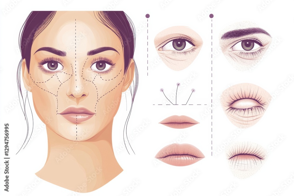 Aufkleber Infographic showing skin aging process and how Botox helps reduce wrinkles effectively. Generative AI