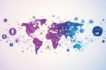 Fototapeta premium Abstract digital network with icons of people and a globe on a white background, a social media technology concept for global business or marketing Generative AI