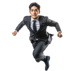 Dynamic businessman running in suit urban setting action shot