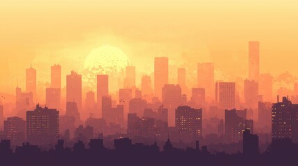Fototapeta premium Urban Smogscape at Sunset Highlighting Air Quality Challenges and Environmental Concerns