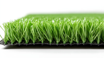 A close-up of artificial turf with finely woven blades of synthetic grass showcasing its vibrant color and realistic texture.