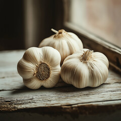garlic on wooden background