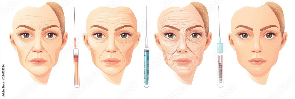 Poster Gradual aging of skin and how injectables can rejuvenate appearance and reduce wrinkles over time. Generative AI