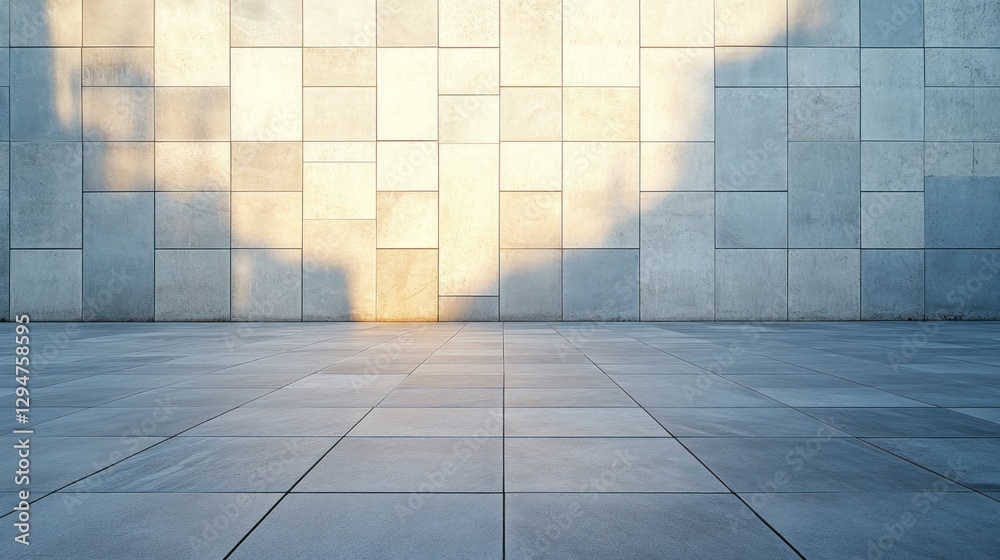 Poster The expansive plaza features a smooth stone tiled surface that reflects soft light, while large stone walls rise around it, creating an atmosphere of serenity and stillness that inspires meditation