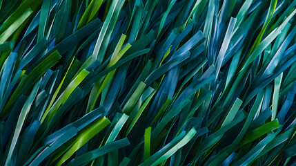 A close-up of artificial turf with finely woven blades of synthetic grass showcasing its vibrant color and realistic texture.
