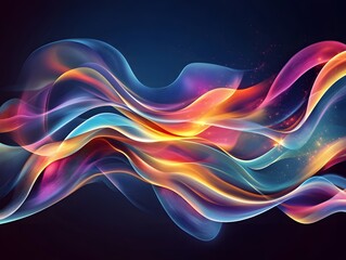 Abstract shapes in flowing neon colors on a dark background