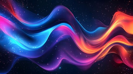 Abstract shapes in flowing neon colors on a dark background