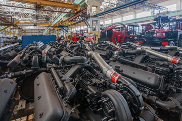 Close view of a combine harvester engine.