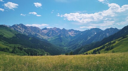 Fototapeta premium Mountain Range Landscape Under Sunny Sky