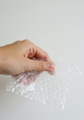 Fototapeta premium A Hand Holding Bubble Wrap Against a White Background