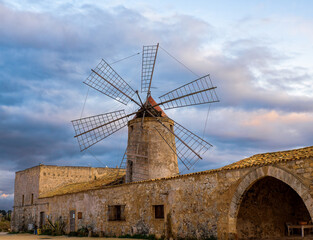 Ancient Trapani windmill with beautiful sky in Sicily