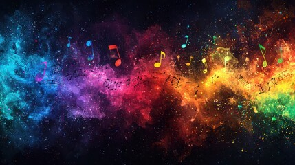 Fototapeta premium Colorful musical notes in nebula