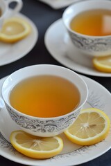 Delicious Lemon Tea in Vintage Cups Saucers